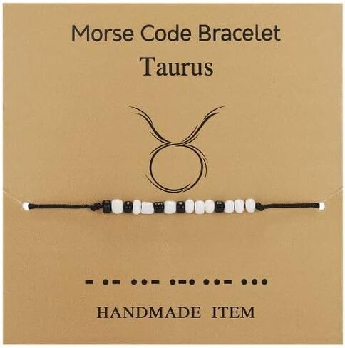 INENIMARTJ Morse Code Constellation Bracelets 12 Constellation Zodiac Bracelet Black White Seed Beads on Silk Cord Horoscope Morse Code Jewelry Gift for Women Men in Saudi Arabia
