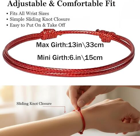 Adjustable Red String Bracelet - Waterproof Waxed Nylon Lucky Amulet for Protection, Good Fortune & Friendship in Saudi Arabia