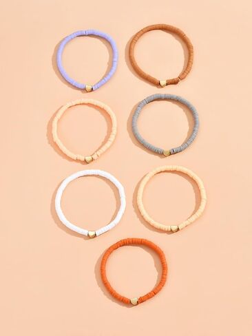 7Pcs Clay Bead Bracelets for Women, Stackable Heart Beaded Friendship Bracelets Set, Adjustable Boho Beach Stretch Bracelets, Trendy Colorful Summer Bracelets Jewelry Gift in Saudi Arabia