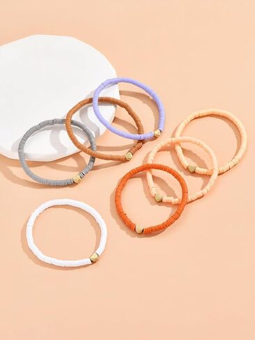 7Pcs Clay Bead Bracelets for Women, Stackable Heart Beaded Friendship Bracelets Set, Adjustable Boho Beach Stretch Bracelets, Trendy Colorful Summer Bracelets Jewelry Gift in Saudi Arabia