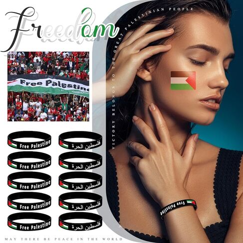 Cupimatch Palestine Flag Bracelet Set: 10 Pack Adjustable Silicone Rubber Wristbands with Infinite Symbol and 'Palestine' Letters for Mother's Day in Saudi Arabia