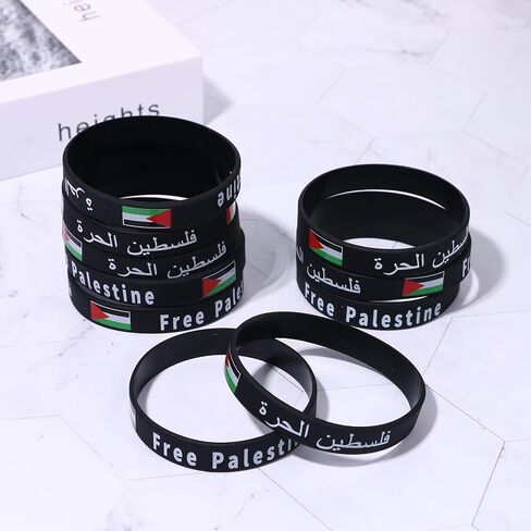 Cupimatch Palestine Flag Bracelet Set: 10 Pack Adjustable Silicone Rubber Wristbands with Infinite Symbol and 'Palestine' Letters for Mother's Day in Saudi Arabia