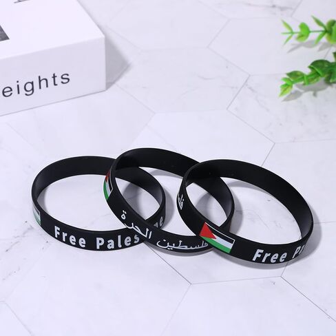 Cupimatch Palestine Flag Bracelet Set: 10 Pack Adjustable Silicone Rubber Wristbands with Infinite Symbol and 'Palestine' Letters for Mother's Day in Saudi Arabia