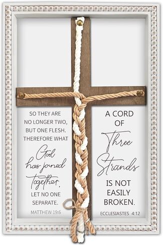 Musgsfbbs Three Strands Cord Marriage Cross with Matthew 19:6 & Ecclesiastes 4:12 - Christian Wedding Braid Cross 15x10 in, Rustic Unity Wedding Ceremony Sign Keepsake for Couples in Saudi Arabia