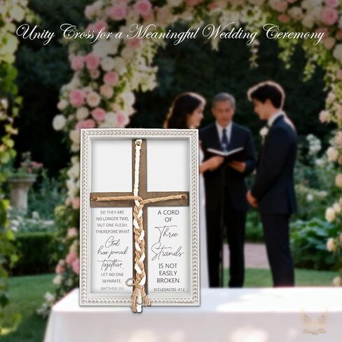 Musgsfbbs Three Strands Cord Marriage Cross with Matthew 19:6 & Ecclesiastes 4:12 - Christian Wedding Braid Cross 15x10 in, Rustic Unity Wedding Ceremony Sign Keepsake for Couples in Saudi Arabia