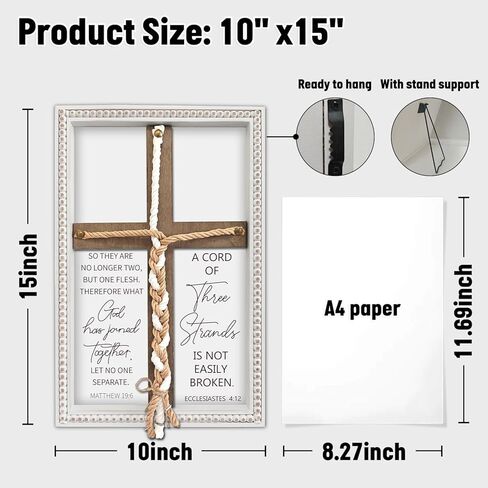 Musgsfbbs Three Strands Cord Marriage Cross with Matthew 19:6 & Ecclesiastes 4:12 - Christian Wedding Braid Cross 15x10 in, Rustic Unity Wedding Ceremony Sign Keepsake for Couples in Saudi Arabia