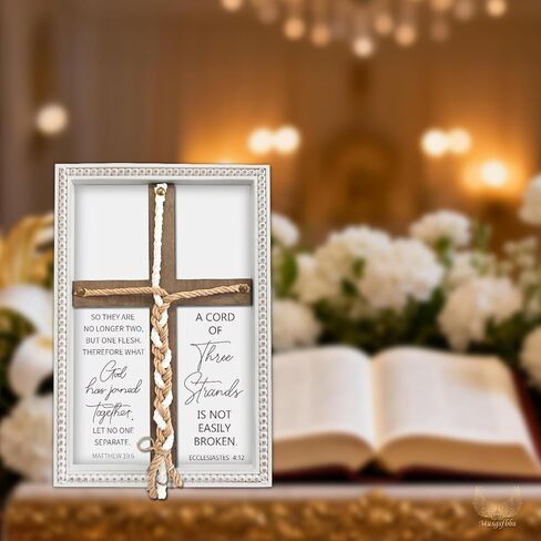 Musgsfbbs Three Strands Cord Marriage Cross with Matthew 19:6 & Ecclesiastes 4:12 - Christian Wedding Braid Cross 15x10 in, Rustic Unity Wedding Ceremony Sign Keepsake for Couples in Saudi Arabia
