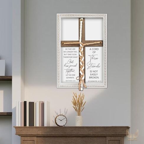 Musgsfbbs Three Strands Cord Marriage Cross with Matthew 19:6 & Ecclesiastes 4:12 - Christian Wedding Braid Cross 15x10 in, Rustic Unity Wedding Ceremony Sign Keepsake for Couples in Saudi Arabia