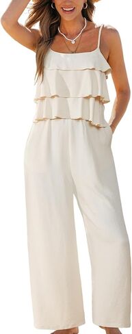 CUPSHE Jumpsuits for Women, Summer Square Neck Sleeveless Ruffle Cami Wide Leg Jumpsuit with Pockets for Vacation in Saudi Arabia