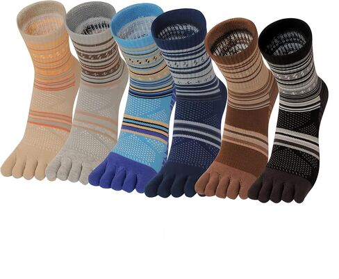 Men's Ankle Toe Socks Running Hiking Athletic No Show Crew Socks Compression Arch Support Breathable 6 Pairs in Saudi Arabia