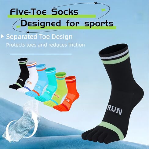Men's Ankle Toe Socks Running Hiking Athletic No Show Crew Socks Compression Arch Support Breathable 6 Pairs in Saudi Arabia