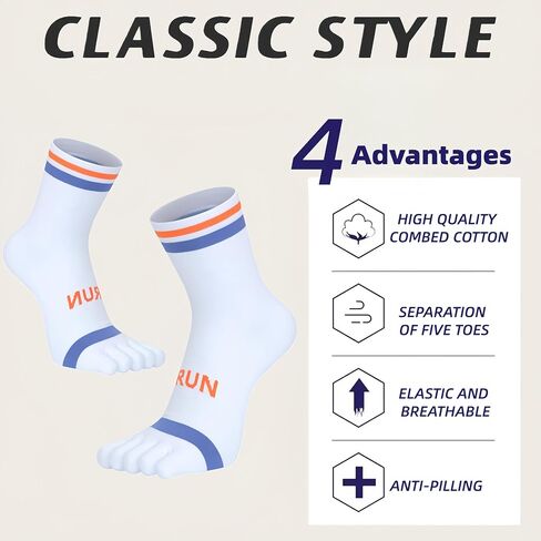 Men's Ankle Toe Socks Running Hiking Athletic No Show Crew Socks Compression Arch Support Breathable 6 Pairs in Saudi Arabia