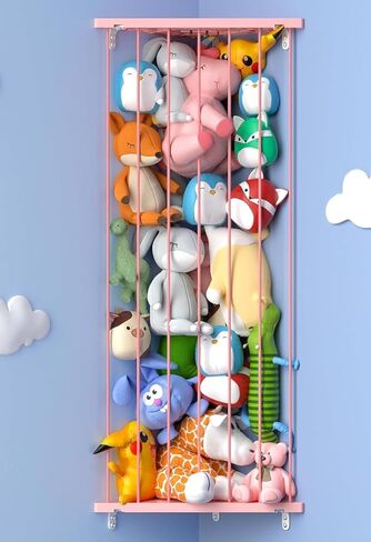 Corner Stuffed Animal Storage Plush Toy Organizer - Kids Room Stuffed Animal Holder with Length Adjustable - Large Plush Toys Wall Hanging Storage Shelf for Nursery Playroom Bedroom(Blue) in Kuwait