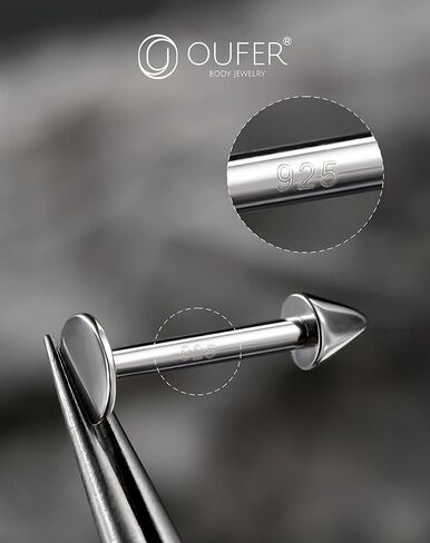 OUFER 925 Sterling Silver Cartilage Helix Earring Studs, 16G Silver Flat Back Earrings, Taper Lip Labret Rings, Monroe Medusa Industrial Piercing jewelry for Women and Men in Saudi Arabia
