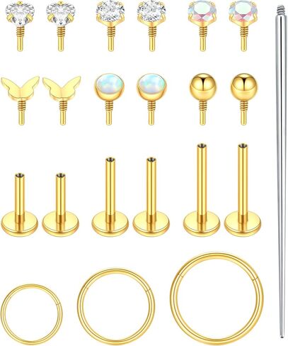 أقراط Oveta 16G 18G ذات الظهر المسطح لمجوهرات ثقب الغضروف الزنمة، حلقات أنف فولاذية جراحية 6/8/10 مم، فضي/ذهبي in Saudi Arabia