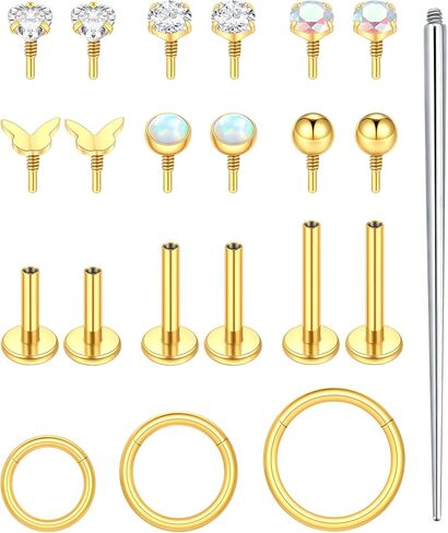 أقراط Oveta 16G 18G ذات الظهر المسطح لمجوهرات ثقب الغضروف الزنمة، حلقات أنف فولاذية جراحية 6/8/10 مم، فضي/ذهبي in Saudi Arabia