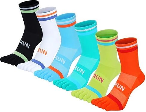 Men's Ankle Toe Socks Running Hiking Athletic No Show Crew Socks Compression Arch Support Breathable 6 Pairs in Saudi Arabia