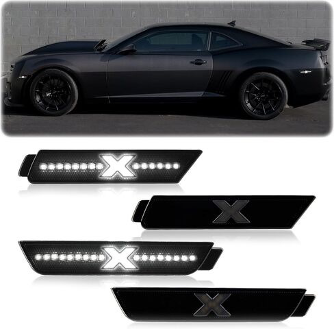 مصابيح LED للعلامات الجانبية من POPMOTORZ متوافقة مع 2010 2011 2012 2013 2014 2015 Chevy Camaro الأمامية والخلفية باللون الأبيض ومصابيح LED للعلامات الجانبية ومصابيح المصد الجانبية وعدسات مدخنة 4 قطع in Kuwait