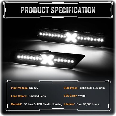 مصابيح LED للعلامات الجانبية من POPMOTORZ متوافقة مع 2010 2011 2012 2013 2014 2015 Chevy Camaro الأمامية والخلفية باللون الأبيض ومصابيح LED للعلامات الجانبية ومصابيح المصد الجانبية وعدسات مدخنة 4 قطع in Kuwait
