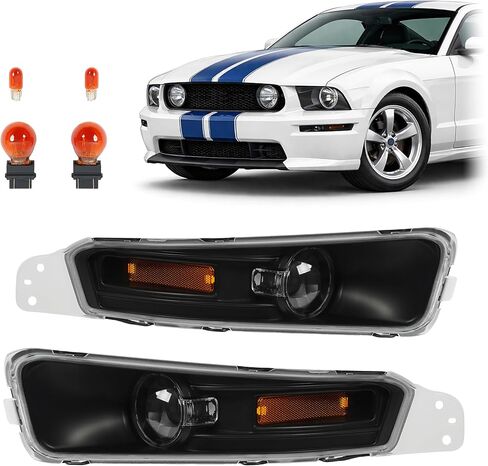 HECASA زوج بدوره أضواء الإشارة متوافق مع 2005-2009 فورد موستانج لاستبدال FO2521180 FO2520180 أضواء المصد الأمامي مصابيح علامة جانبية البلاستيك الجانب الأيسر والأيمن عدسة واضحة الإسكان الأسود in Kuwait