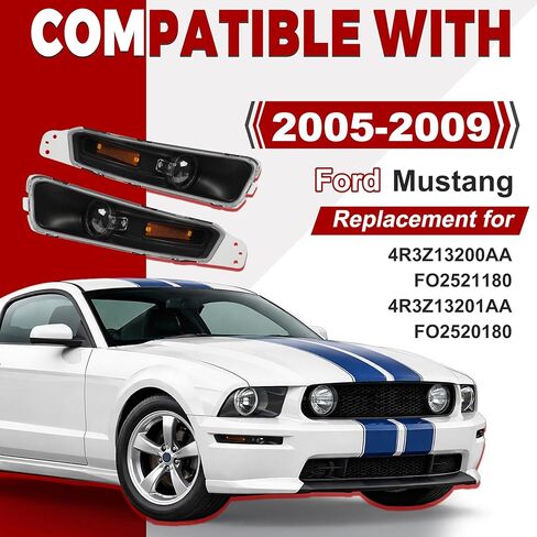 HECASA Pair Turn Signal Lights Compatible with 2005-2009 Ford Mustang Replacement for FO2521180 FO2520180 Front Bumper Lights Side Marker Lamps Plastic Left & Right Side Clear Lens Black Housing in Saudi Arabia