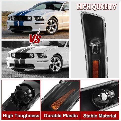 HECASA Pair Turn Signal Lights Compatible with 2005-2009 Ford Mustang Replacement for FO2521180 FO2520180 Front Bumper Lights Side Marker Lamps Plastic Left & Right Side Clear Lens Black Housing in Saudi Arabia
