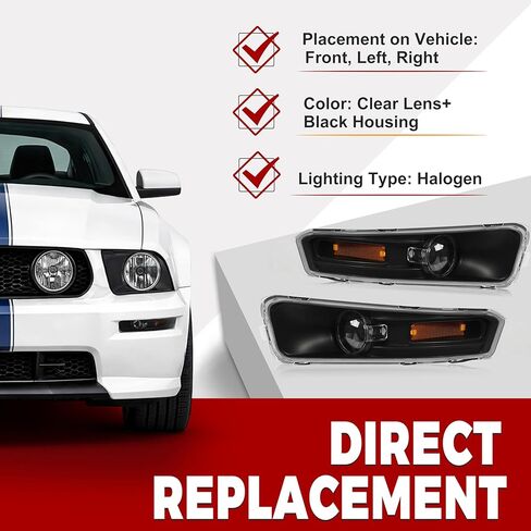 HECASA Pair Turn Signal Lights Compatible with 2005-2009 Ford Mustang Replacement for FO2521180 FO2520180 Front Bumper Lights Side Marker Lamps Plastic Left & Right Side Clear Lens Black Housing in Saudi Arabia