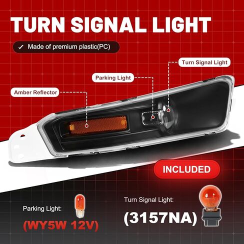 HECASA Pair Turn Signal Lights Compatible with 2005-2009 Ford Mustang Replacement for FO2521180 FO2520180 Front Bumper Lights Side Marker Lamps Plastic Left & Right Side Clear Lens Black Housing in Saudi Arabia