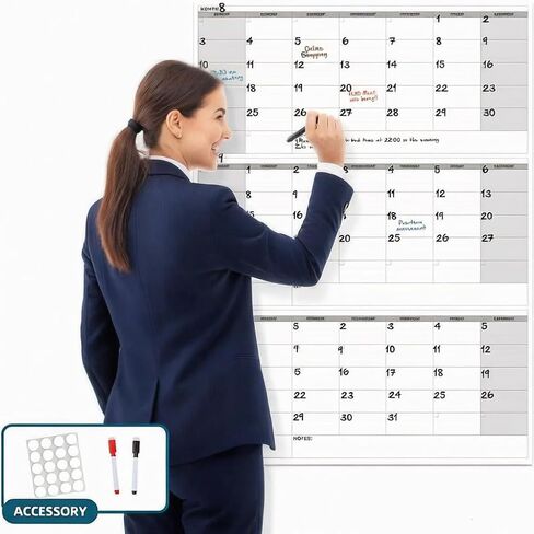 تقويم حائط قابل للمسح الجاف مقاس 46 بوصة × 63 بوصة - تقويم مخطط غير مؤرخ لمدة 3 أشهر، لوحة بيضاء قابلة للمسح وإعادة الاستخدام مع صناديق يومية كبيرة، وملاحظات، وملصقات، وتصميم رأسي للمكتب أو الفصل الدراسي أو المنزل in Kuwait