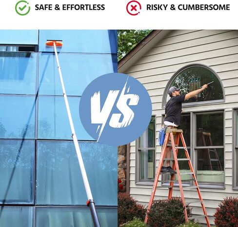 23 ft High Reach Window Squeegee & Cobweb Duster with Extension Pole, 2 in 1 Squeegee for Window Cleaning, Spider Web Brush with Lightweight 4-16.5 ft Telescoping Pole for Outdoor Indoor Car Cleaning in Saudi Arabia
