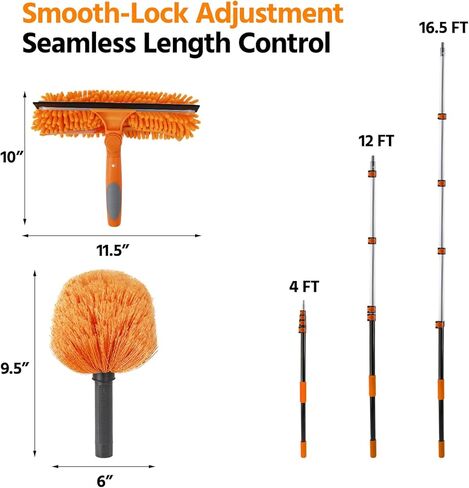 23 ft High Reach Window Squeegee & Cobweb Duster with Extension Pole, 2 in 1 Squeegee for Window Cleaning, Spider Web Brush with Lightweight 4-16.5 ft Telescoping Pole for Outdoor Indoor Car Cleaning in Saudi Arabia