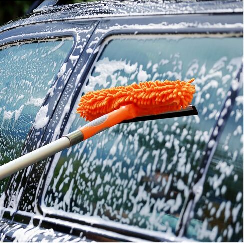 23 ft High Reach Window Squeegee & Cobweb Duster with Extension Pole, 2 in 1 Squeegee for Window Cleaning, Spider Web Brush with Lightweight 4-16.5 ft Telescoping Pole for Outdoor Indoor Car Cleaning in Saudi Arabia