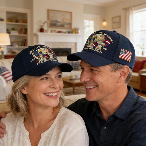 250 Anniversary USA Hat, 100% Embroidered - United States 250th Anniversary Adjustable Baseball Cap with Eagle & Flag Design for Patriotic Americans Navy in Saudi Arabia
