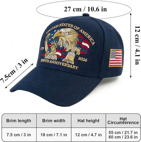 250 Anniversary USA Hat, 100% Embroidered - United States 250th Anniversary Adjustable Baseball Cap with Eagle & Flag Design for Patriotic Americans Navy in Saudi Arabia