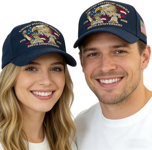 250 Anniversary USA Hat, 100% Embroidered - United States 250th Anniversary Adjustable Baseball Cap with Eagle & Flag Design for Patriotic Americans Navy in Saudi Arabia