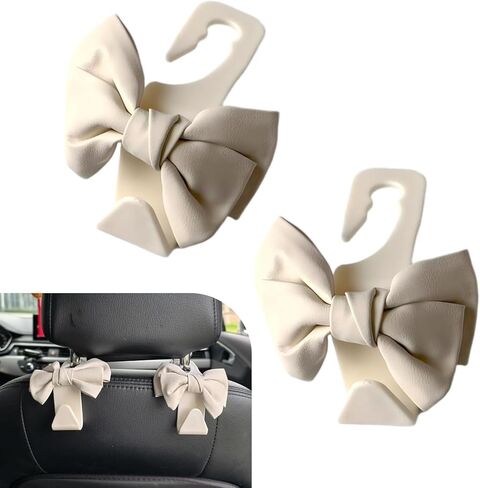 2PCS Car Seat Headrest Hooks, Cute Bow Purse Hook for Car, Vehicle Rear Seat Storage Hooks Hanger for Bag, Umbrellas, Purses, Universal Auto Interior Decorating Accessories (Satin-Pink) in Saudi Arabia