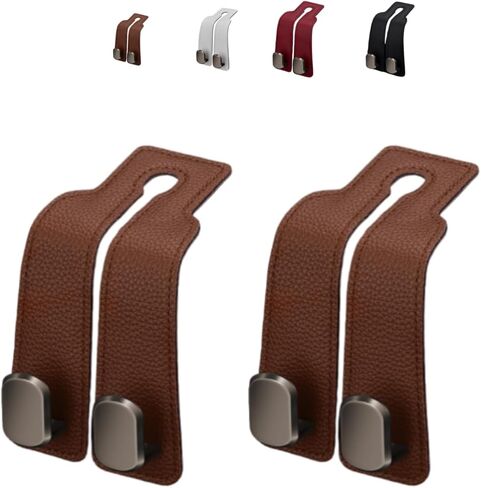 Coozyland Car Hooks, Coozy Land Metal Multi-Function Leather Car Headrest Hooks, Universal Double Hook Car Seat Back Storage Hooks for Wallets, Handbags, Bottles, Trash Bags, etc (Black 2-Pack) in Saudi Arabia
