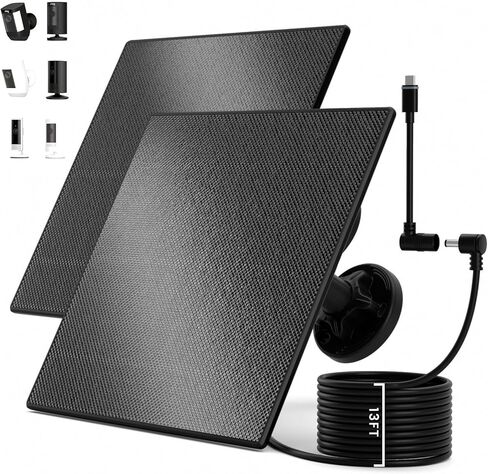 قطعتان من الألواح الشمسية بقدرة 5 وات للكاميرا الحلقية - متوافقة مع كاميرا Spotlight (Plus/Pro/البطارية)، وكاميرا Stick Up Cam/Pro وبطارية Stick Up Cam الجديدة كليًا، وكابل بطول 13 قدمًا، ومحول USB-C، ومقاومة للماء in Kuwait