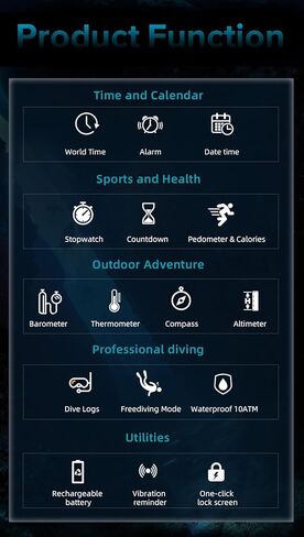 ساعة NORTH EDGE Apache D Dive للرجال 50 متر كمبيوتر غوص مجاني، بوصلة رقمية، مقياس الارتفاع، مقياس الضغط الجوي، عداد الخطوات، ساعة رياضية مقاومة للماء للمشي لمسافات طويلة والتسلق، شاشة كبيرة، بطارية قابلة لإعادة الشحن in Kuwait