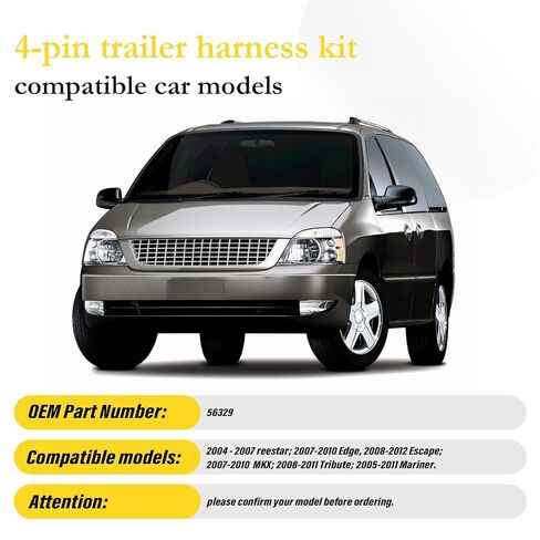 4 Pin Trailer Wiring Harness Kit 56329 Vehicle Custom for Freestar 2004-2007 Edge 2007-2010 Escape 2008-2012 MKX 2007-2010 Tribute 2008-2011 Mercury Mariner 2005-2011 in Saudi Arabia