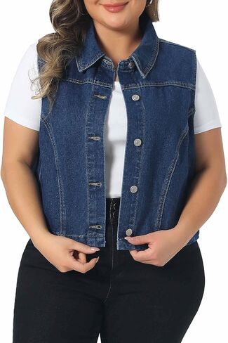 Agnes Orinda Plus Size Denim Vests Collared Neck Sleeveless Button Down Waistcoat Jean Vest in Saudi Arabia