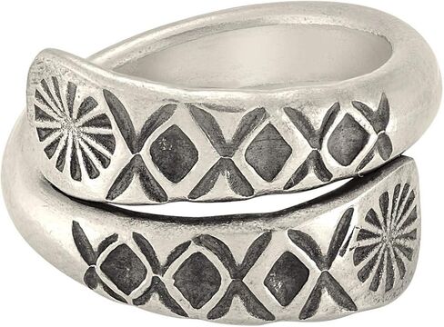 81stgeneration Karen Hill Tribe Silver Wraparound Ring With Engraved Sunburst Pattern - Tribal Motif Jewelry - Chunky Solid Silver Rings for Women - Unique Overlapping Design in Saudi Arabia