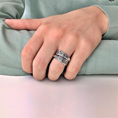 81stgeneration Karen Hill Tribe Silver Wraparound Ring With Engraved Sunburst Pattern - Tribal Motif Jewelry - Chunky Solid Silver Rings for Women - Unique Overlapping Design in Saudi Arabia