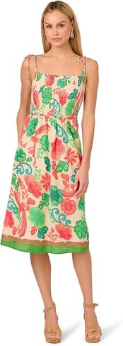 Adrianna Papell Women's Smocked Printed Placement Dress in Saudi Arabia