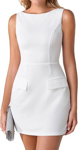 HTZMO Womens Formal Short Dresses Summer Boat Neck Work Office Business Elegant Cocktail Party Mini Dress with Pockets in Saudi Arabia