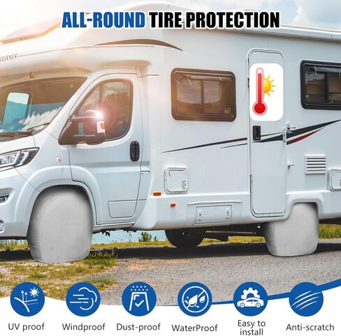 WSSROGY 4 Pack Tire Covers, Waterproof Anti-UV Tough Wheel Covers Protector for RV SUV Truck Trailer Camper, Fits Tire Diameters 26-28.75 inches, Gray in Saudi Arabia