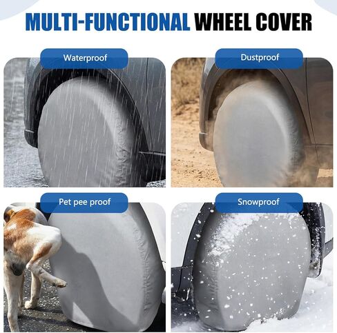 WSSROGY 4 Pack Tire Covers, Waterproof Anti-UV Tough Wheel Covers Protector for RV SUV Truck Trailer Camper, Fits Tire Diameters 26-28.75 inches, Gray in Saudi Arabia