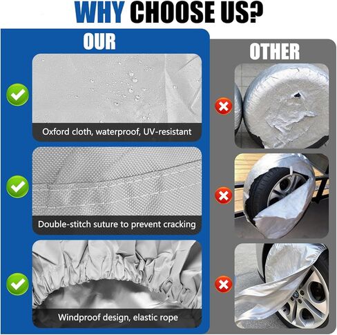 WSSROGY 4 Pack Tire Covers, Waterproof Anti-UV Tough Wheel Covers Protector for RV SUV Truck Trailer Camper, Fits Tire Diameters 26-28.75 inches, Gray in Saudi Arabia