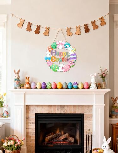 لافتة باب خشبية لعيد الفصح للباب الأمامي، إكليل بيضة أرنب عيد الفصح السعيد للتعليق، شماعة باب خشبية زنبركية لتزيين نافذة المنزل في الأماكن المغلقة والخارجية in Kuwait