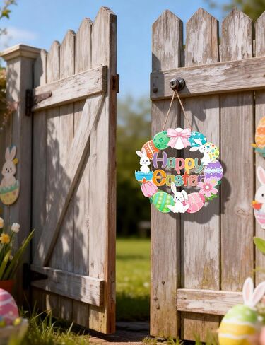 لافتة باب خشبية لعيد الفصح للباب الأمامي، إكليل بيضة أرنب عيد الفصح السعيد للتعليق، شماعة باب خشبية زنبركية لتزيين نافذة المنزل في الأماكن المغلقة والخارجية in Kuwait